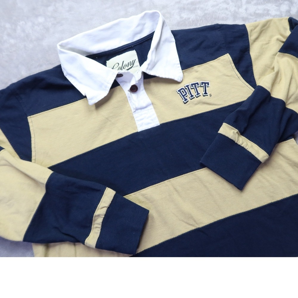 Pitt University of Pittsburgh Rugby Shirt Navy Gold Striped Men's M‎